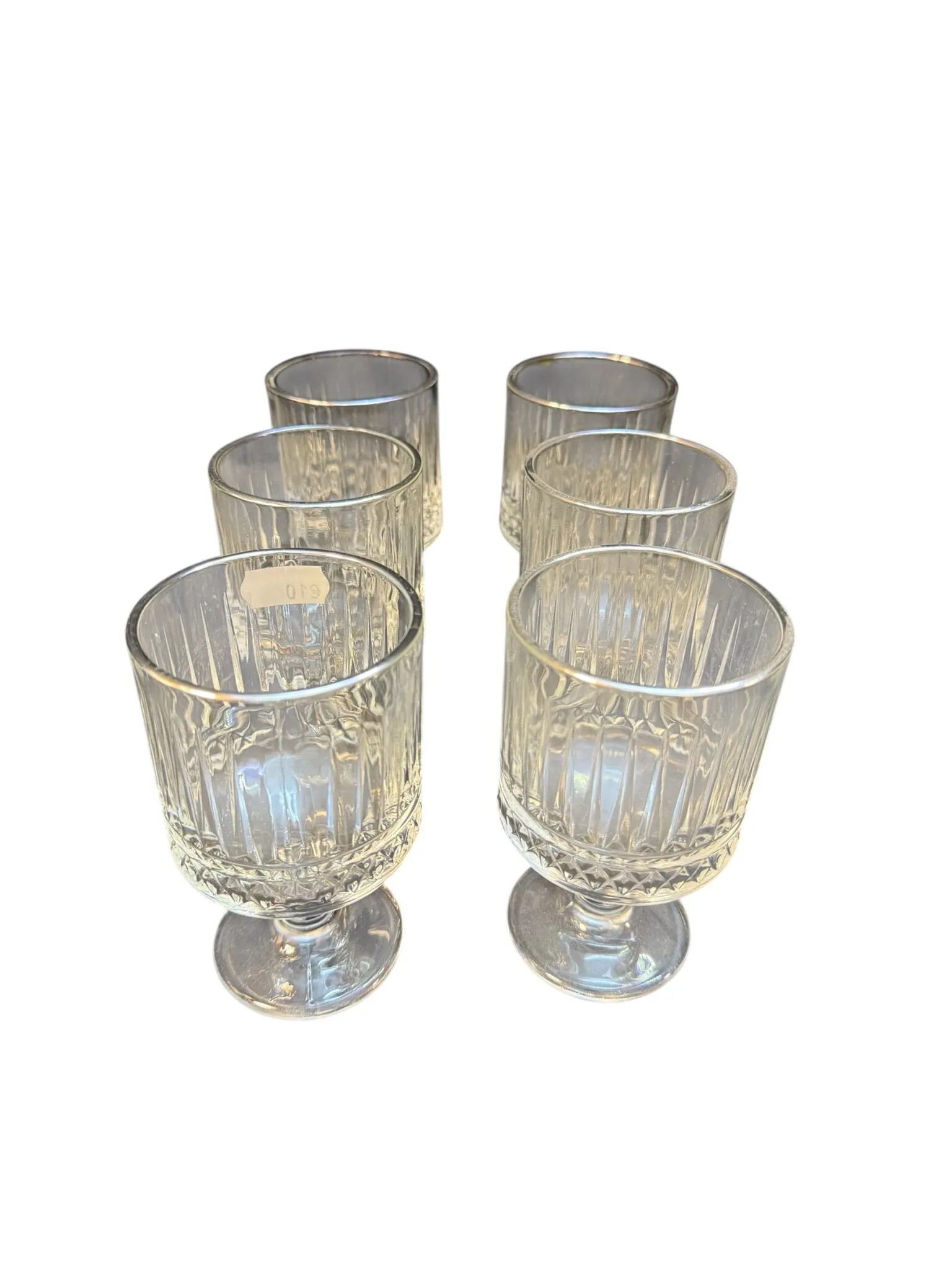 Dessertglas aus hellem Glas mit Silberrand und Riffeloptik